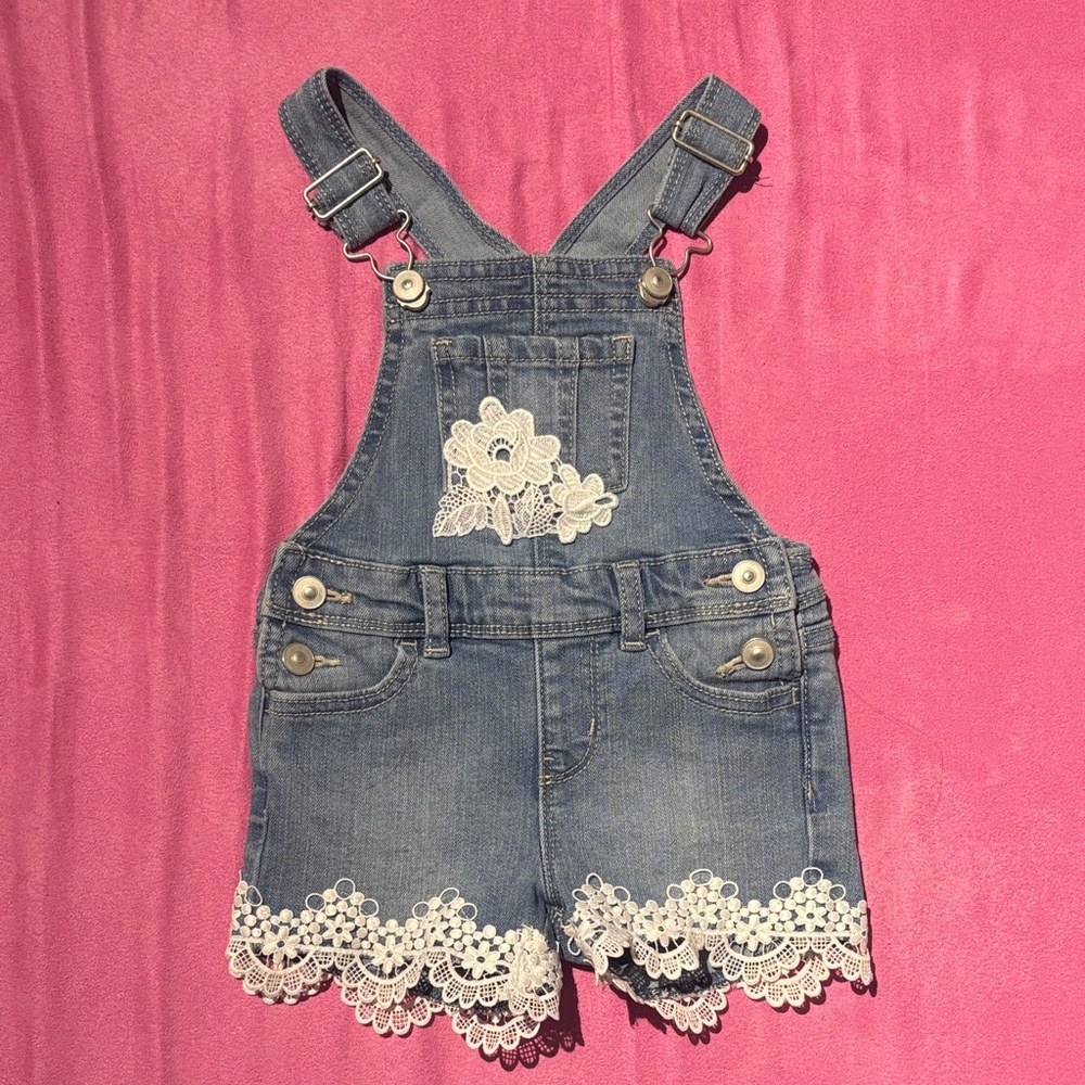 Wonder Nation Blue Overalls with White Lace Trim